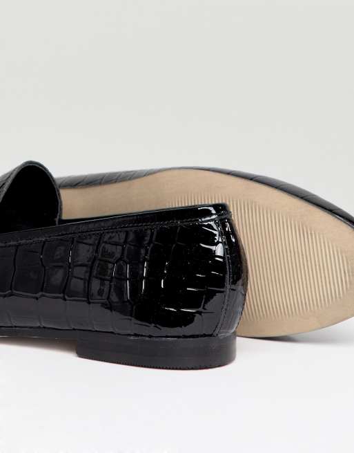 pisk ar sarkom Dune London Guilt Leather Black Croc Loafer Shoes With Snaffle Trim | ASOS