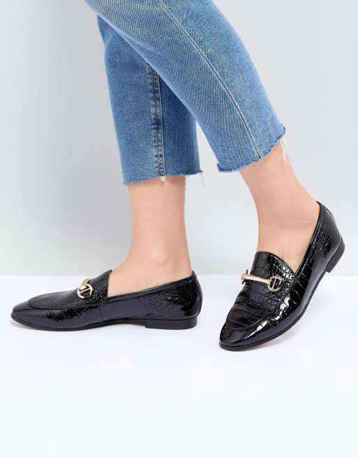 pisk ar sarkom Dune London Guilt Leather Black Croc Loafer Shoes With Snaffle Trim | ASOS