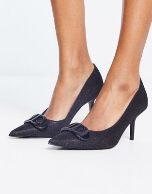 Dune London hardware heeled court shoe in black