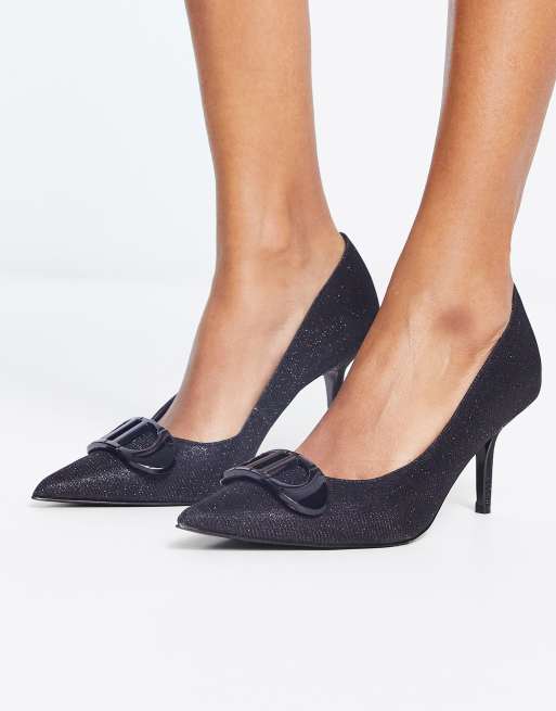 Dune London hardware heeled court shoes in black 