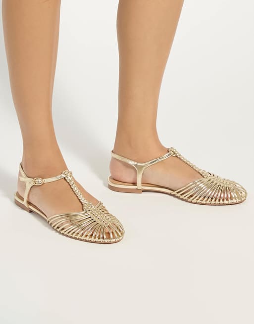 Dune London Harmoni ballet pumps in gold, 2 of 4