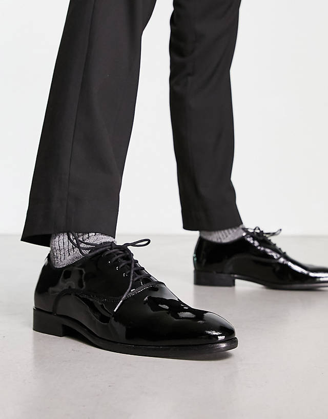 Dune - london high shine lace up oxford shoes in black