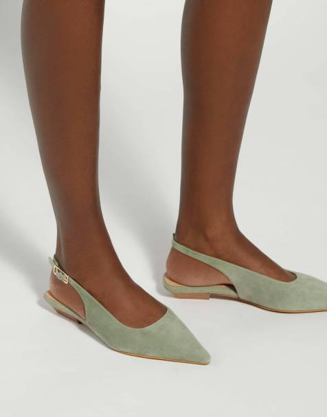 Dune London Hostess ballet pumps in sage suede - view 1
