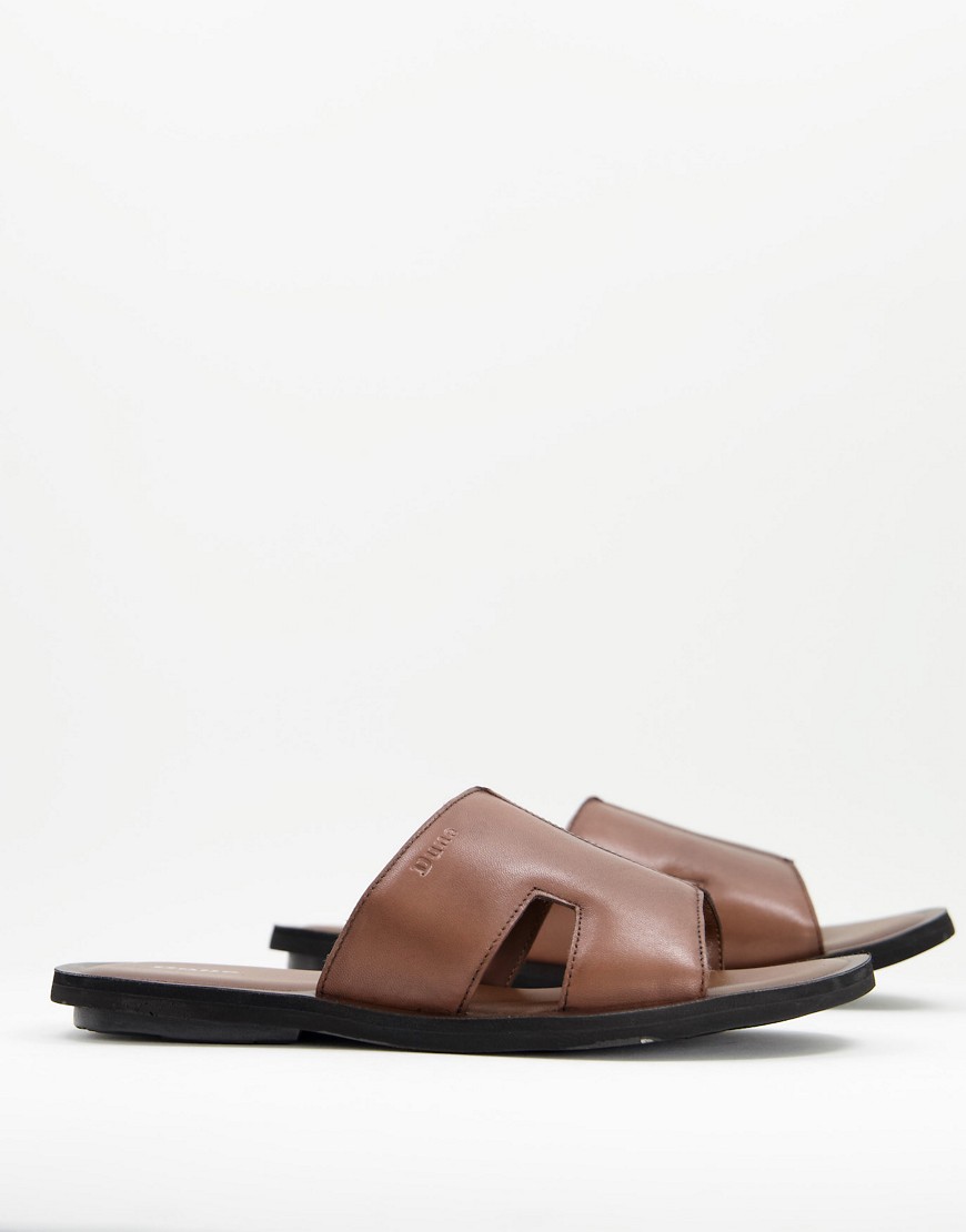 Dune London involve sliders in tan leather-Brown