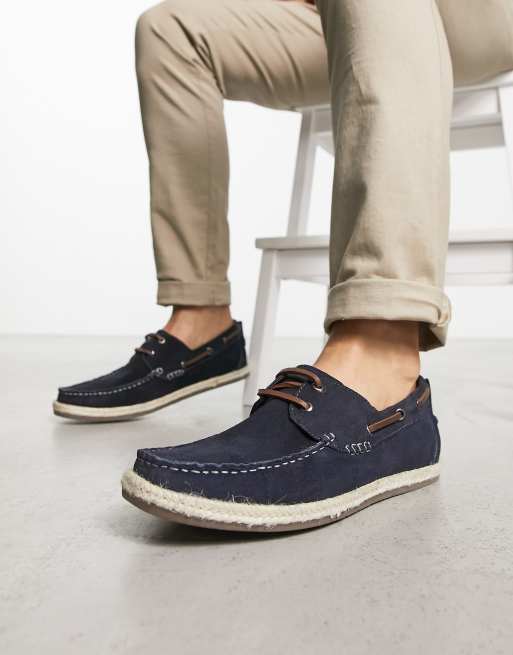 Dune London Jacob boat shoe loafers in navy leather