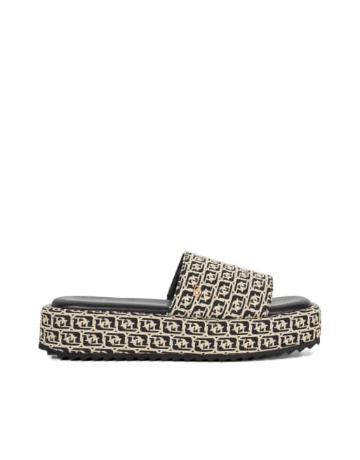 Dune London Lanie platform sandals in black & white