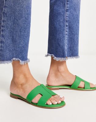 Dune London loopy slip on flat sandals in bright green - ASOS Price Checker