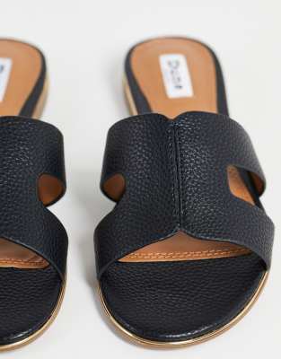 black flat sandals slip on