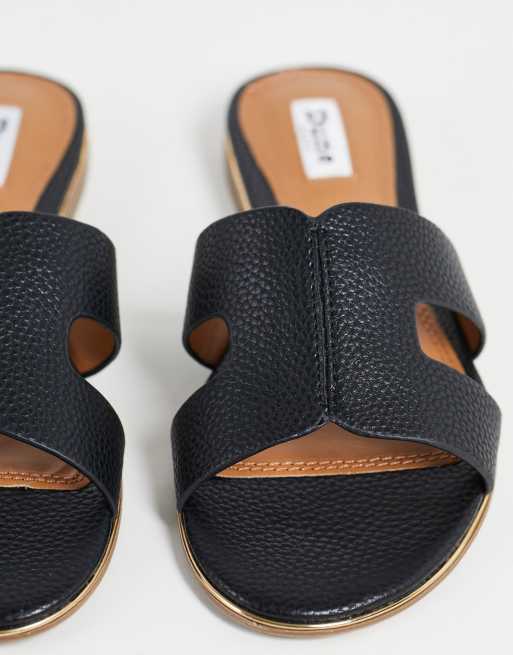 Black flat hot sale slip on sandals