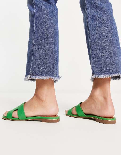 Dune London loopy slip on flat sandals in bright green ASOS