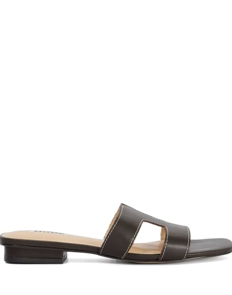 Dune London Loupe - smart slider sandals in brown - view 1