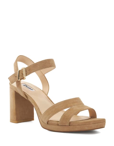 Dune London Manifesting block heels in caramel - view 1