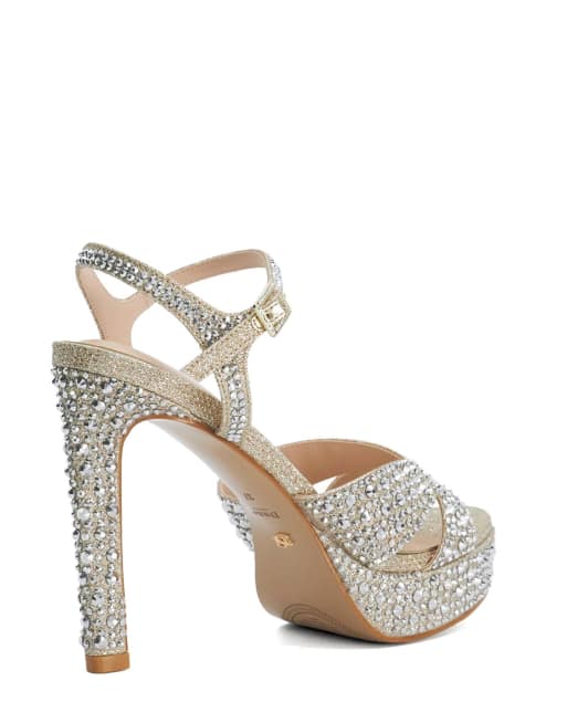 Dune London Mayve heeled sandals in gold, 2 of 3