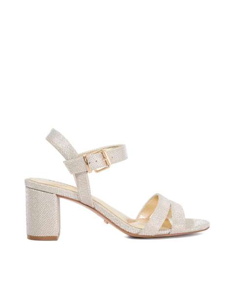 Dune London Merisa heeled sandals in gold - view 1