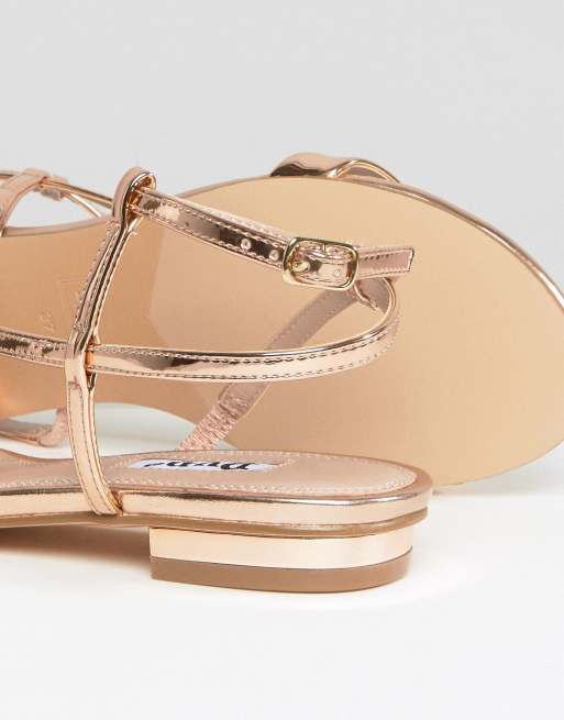 Dune rose gold store flat sandals