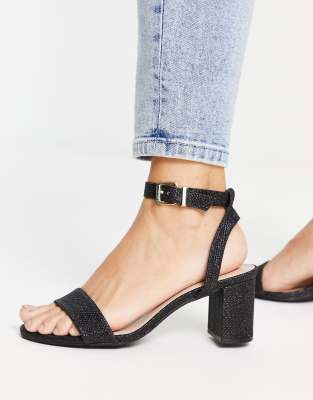 Dune London Meye block heel two part sandals in black glitter