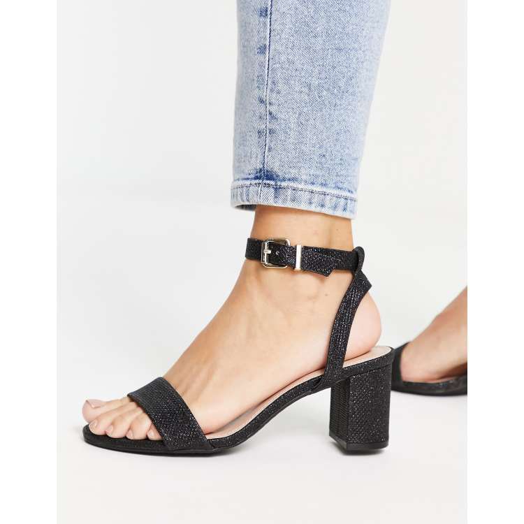 Black glitter block outlet heel sandals