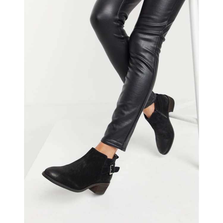 Dune risky black hotsell leather buckle ankle boot