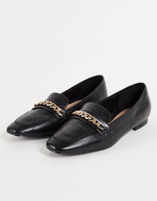 Dune London - Mocassini in pelle nera con catenina