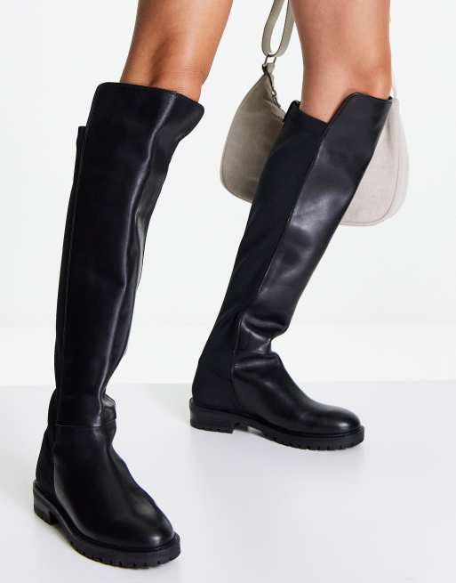 Dune London over the knee boots in black leather ASOS