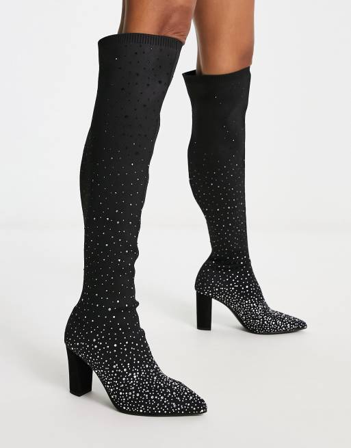 Dune London pointed toe heeled knee boots in black , 3 of 4