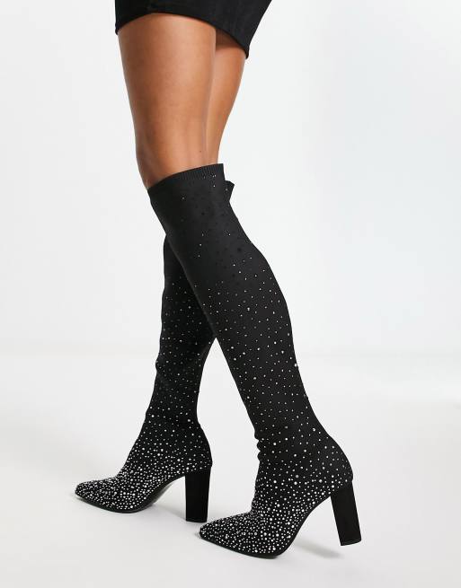 Dune London pointed toe heeled knee boots in black , 4 of 4