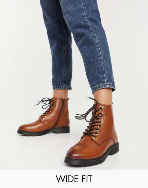 Dune London - Pointure large - Bottines plates en cuir à lacets - Fauve 