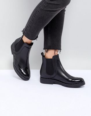 black leather studded chelsea boots