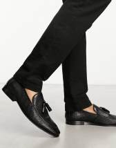 ASOS DESIGN loafers with brogue detail in polished black leather