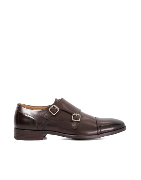 Dune London Satchin 2 monk shoes in dark brown - view 1