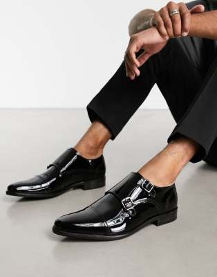 Dune London - Scarpe Con Fibbie Doppie Con Doppie Fascette Nero Lucido
