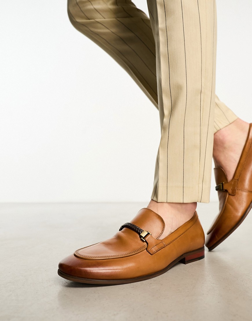 Dune London Sheldon trim loafers in tan leather-Brown