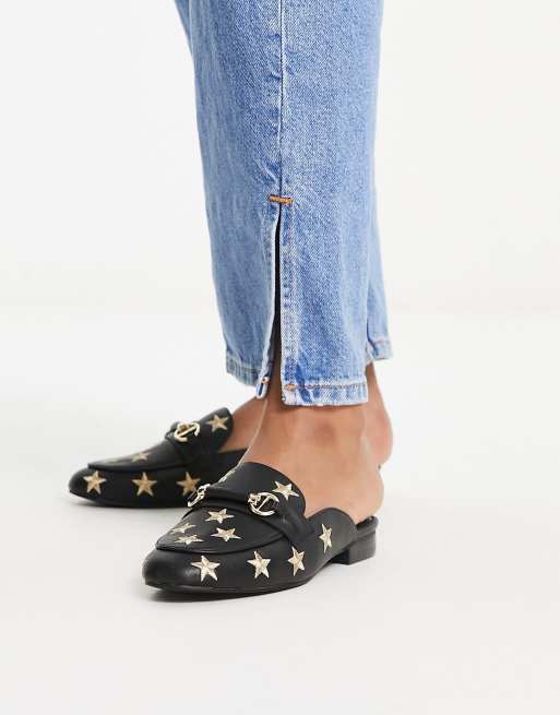 Dune London - Sorte loafers i stjernebroderi
