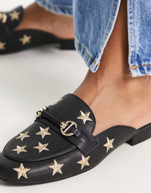 Meenemen Eervol architect Dune London star embroidered backless loafer in black | ASOS