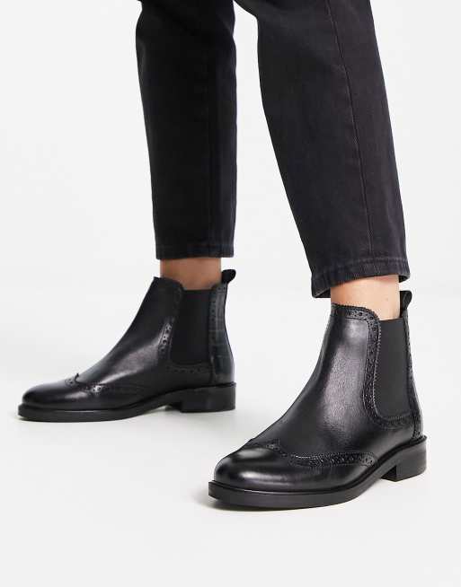 Dune London Stivaletti Chelsea neri con dettagli brogue