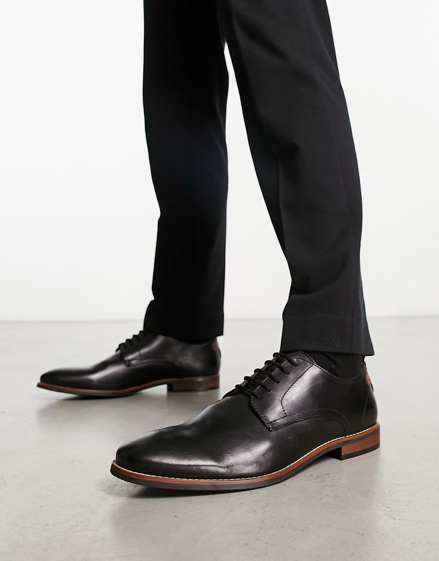 Dune London Striver Lace Up Derby Shoes In Black Leather