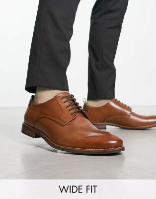 Dune London - Striver - Scarpe Derby Stringate In Pelle A Pianta Larga Color Cuoio-Brown