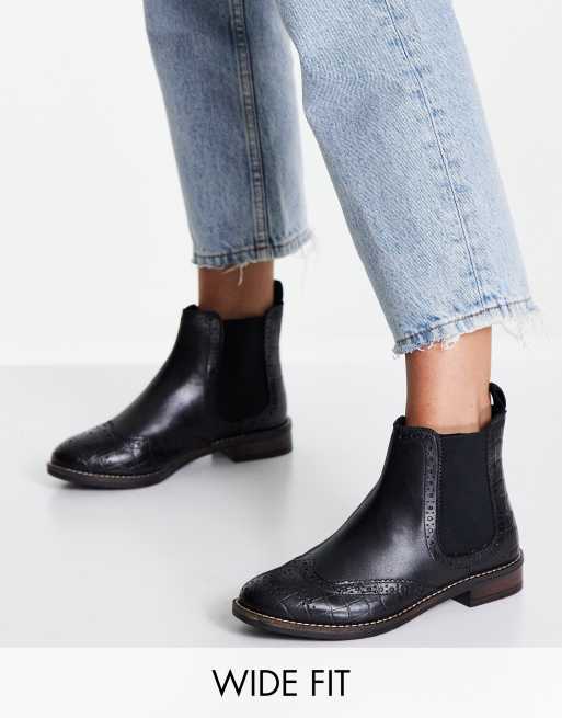 Dune – London – Svarta chelseaboots i läder med bred passform 