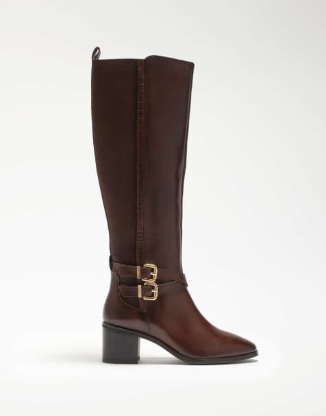 Dune London Tabbi knee high boots in brown - view 1