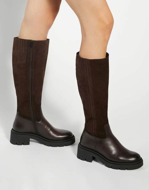 Dune London Tallon knee high boots in brown - view 1