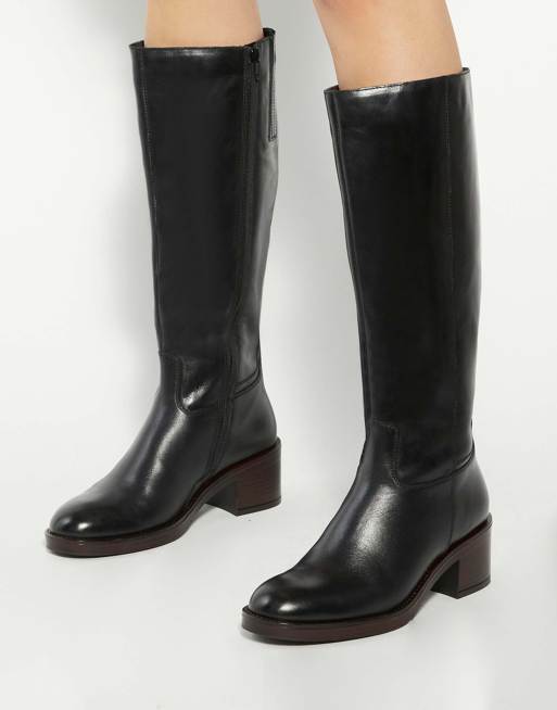 Black Dune Long Leather Boots Dune London Panoramic Black Womens