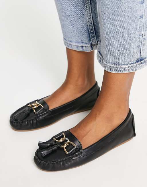 Dune London tassel hardware front loafer in black | ASOS