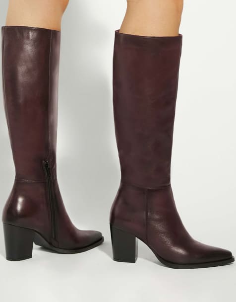 Dune London Tenna knee high boots in burgundy - view 1