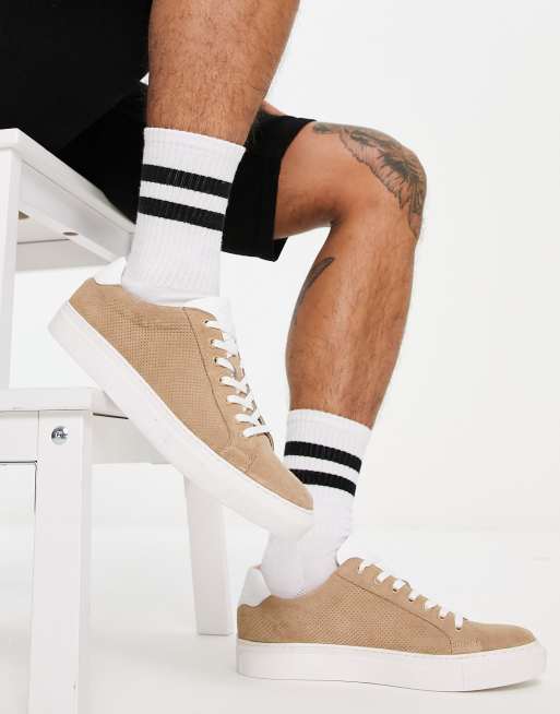 Dune London Tennyson trainers in beige/white leather | ASOS