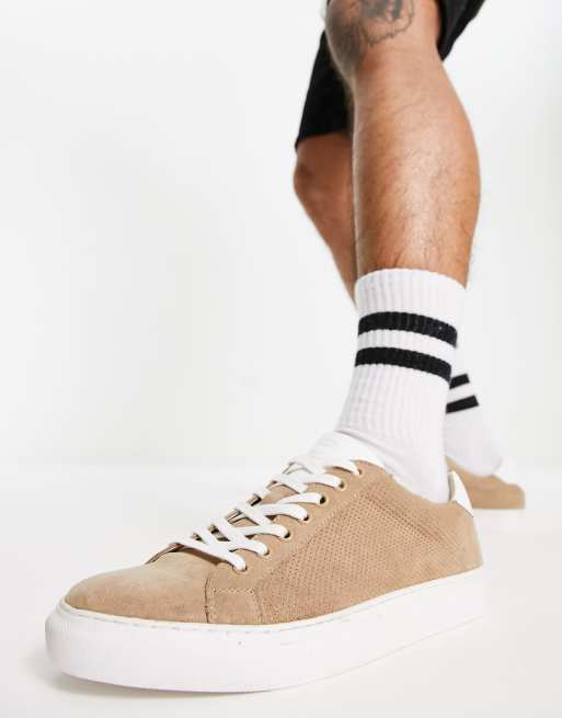 Dune London Tennyson trainers in beige/white leather | ASOS