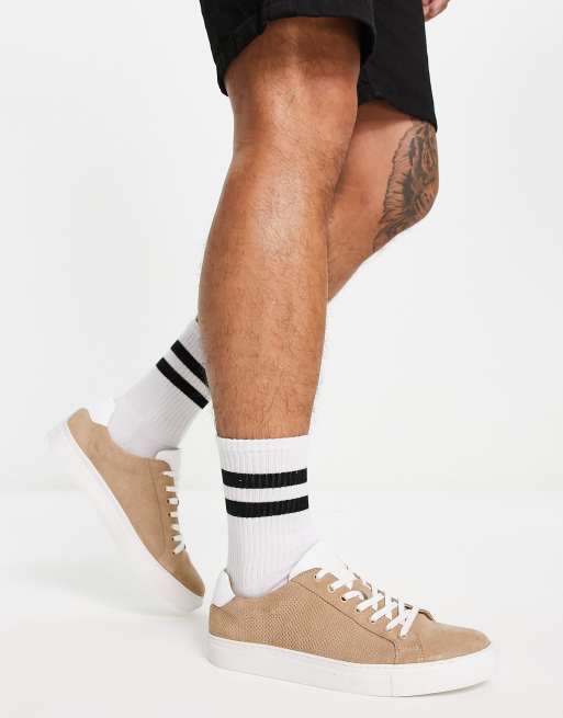 Dune London Tennyson trainers in beige/white leather | ASOS