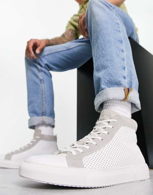 Dune London Vittorio sneakers in white/grey leather 