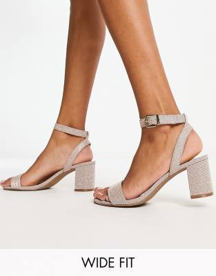 Dune London Wide Fit block heel sandals in rose gold