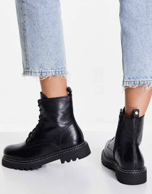 Dune London Wide Fit - Bottines lacées à semelle chunky en cuir - Noir, 3 de 4