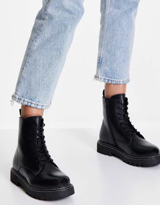 Dune London Wide Fit - Bottines lacées à semelle chunky en cuir - Noir, 4 de 4